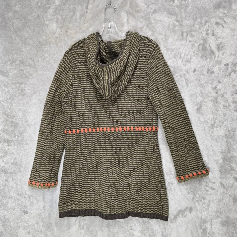 Cabi Longline Hooded Zip Sweater Women M Sage Green Hobo Embroidered Wool Blend